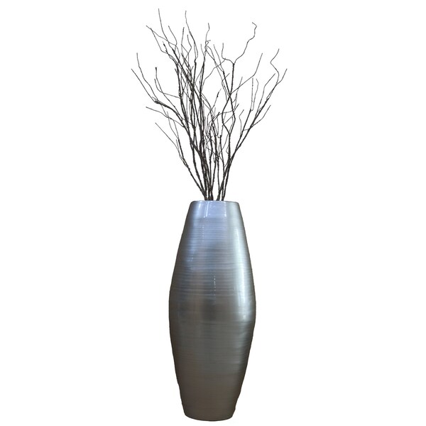 Bamboo Cylinder Floor Vase-Handcrafted Tall Decorative Vase-Ideal for Dining Room, Living Room, 27" Silver